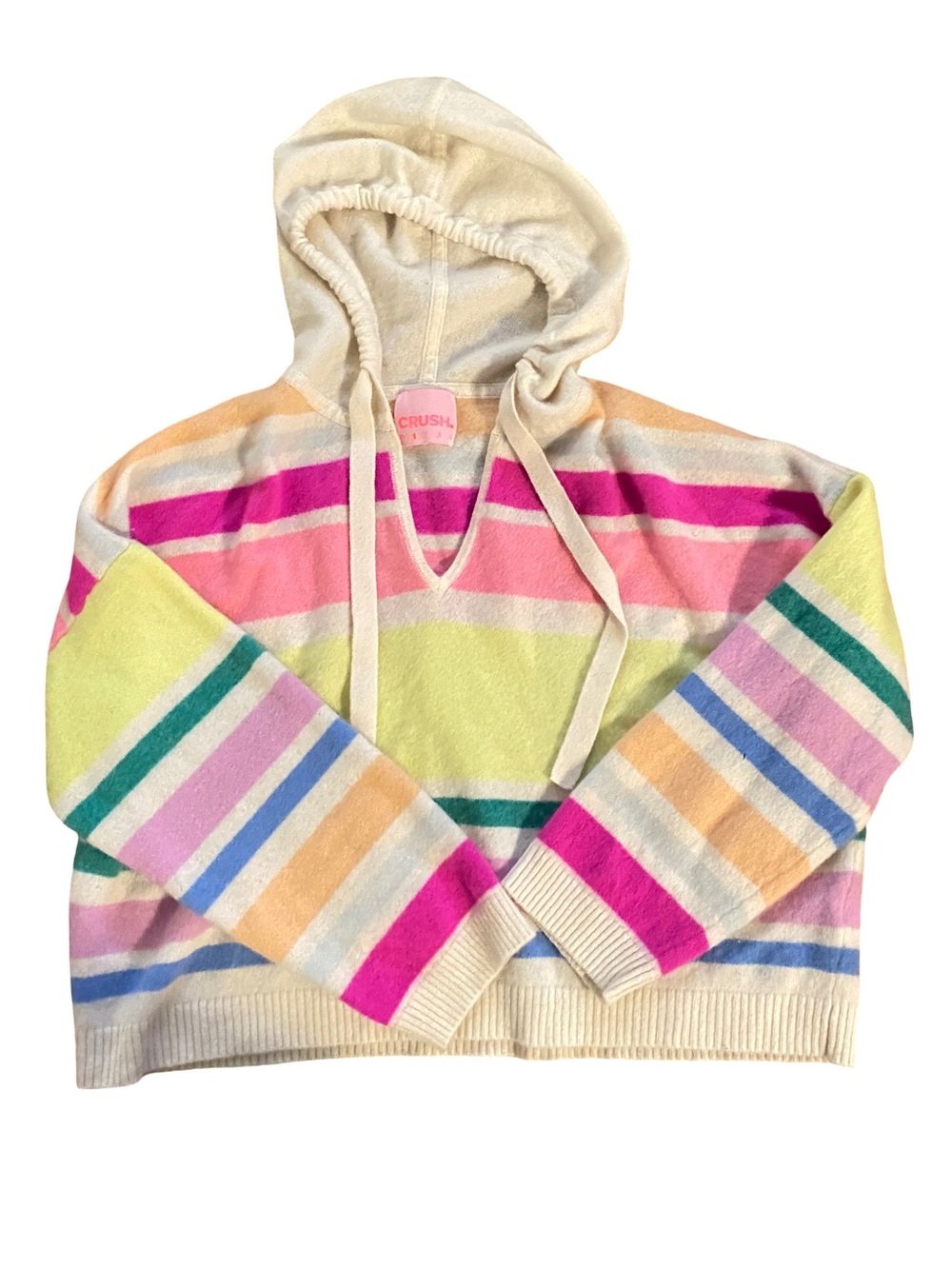 CRUSH Colorush cashmere luxury candy stripe pastel v-neck crop hoodie size 4/6